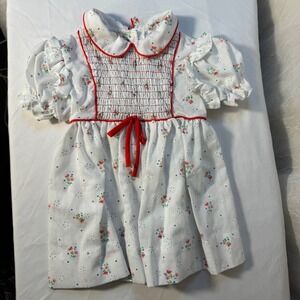 Vintage Smocked Eyelet Dress Toddler Girls Size 3 White Floral Made in USA